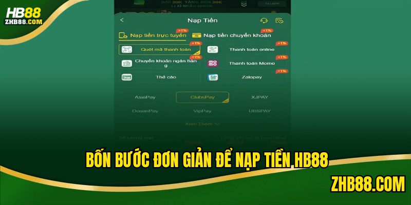 Nạp tiền HB88 dễ dàng với ba phương thức ngân hàng